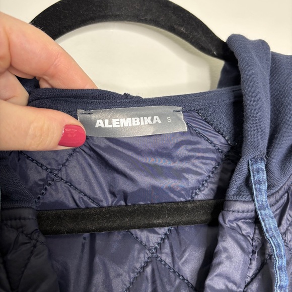 Alembika Ether Misto Quilted Hooded Anorak Top Denim Hoodie In Navy Blue Size S - Picture 6 of 8